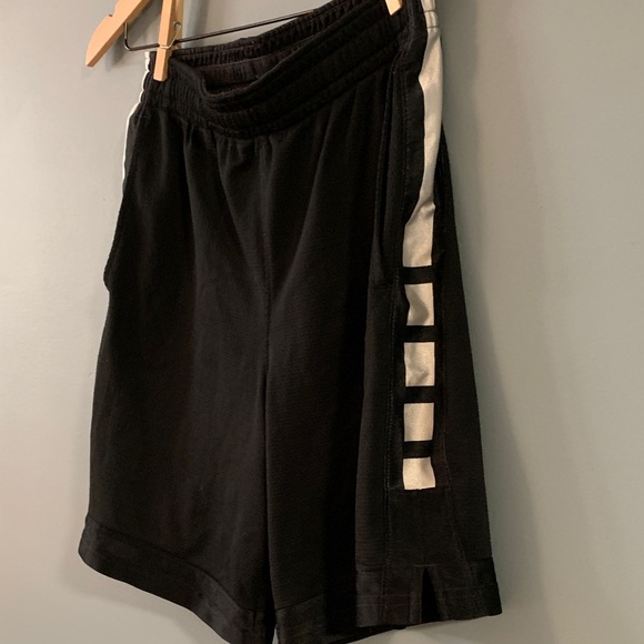 Nike Black Athletic Mesh Shorts with White Swoosh and Side Stripe - Picture 2 of 6